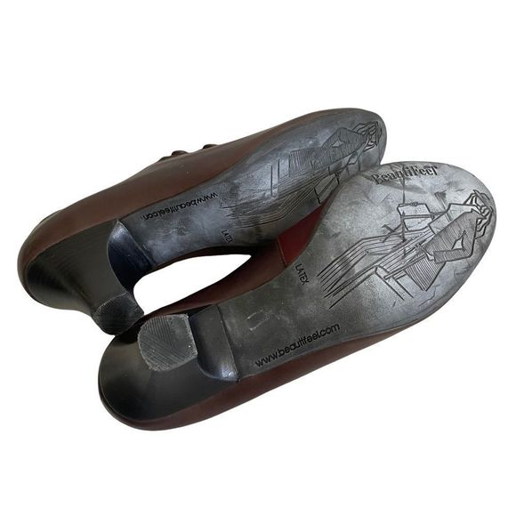 BEAUTIFEEL Leather Slip On Shoes With Small Heel Side Buttons Brown Burgundy 39 - Picture 10 of 11